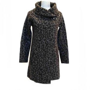 ADRIENNE VITTADINI WOOL BLEND LEOPARD ANIMAL PRINT COAT SWEATER CARDIGAN